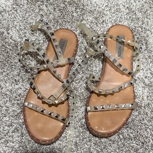 Steve Madden Clear and Silver Studded Sandals